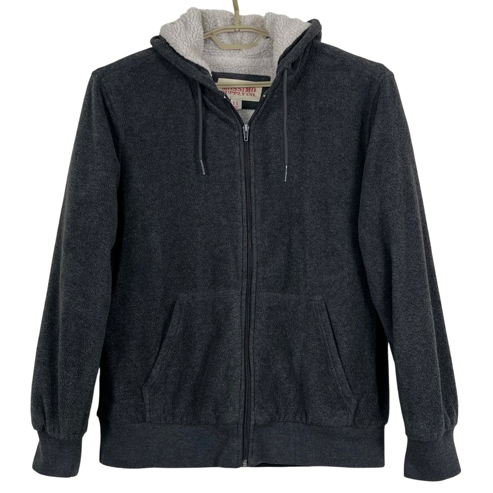 Mossimo Women Sherpa Lined Fleece Hoodie L Dark Gray Full Zip Unisex Jacket Cozy